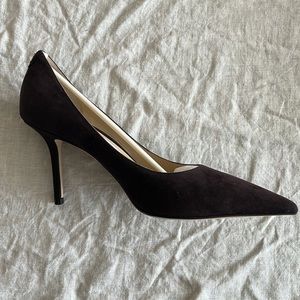 NWT Jimmy Choo ‘Love 85’ coffee suede pumps, sz 38 (approx 7.5), 3.3inch heel.
